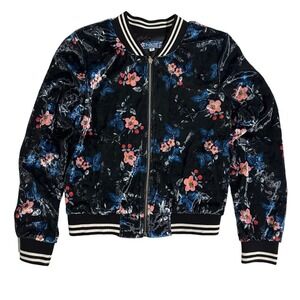 NWOT Truly Me Black Floral Velvet Bomber Jacket Girls Medium